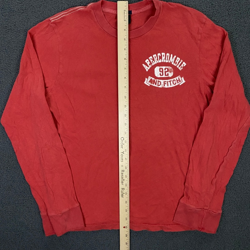 Abercrombie & Fitch Long Sleeve T-Shirt Mens Medium Red Muscle Fit Vintage Y2K - Picture 7 of 9
